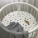 Husa saltea rotunda patut bebe copii cu elastic, Stelute bej (5)